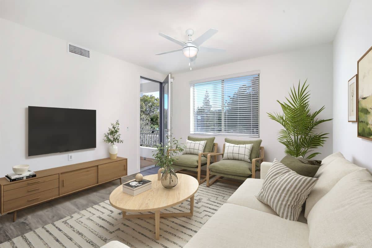 Interior of luxury apartment living room at The Strand apartments